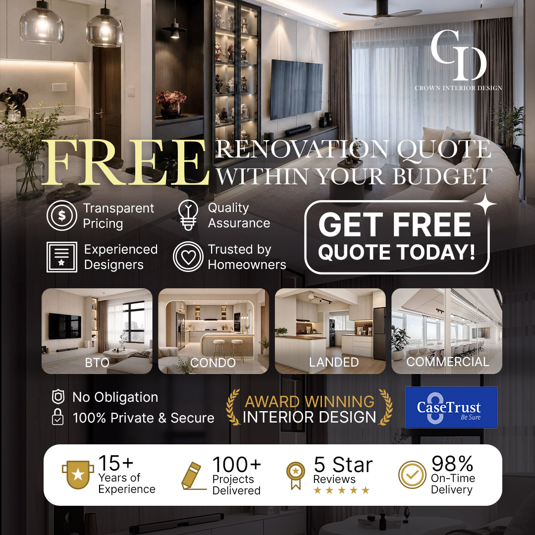 Crown Interior Design: get a free renovation quote for BTO, condo, landed and commercial spaces.